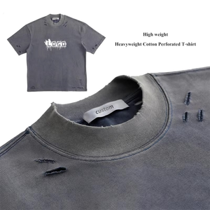 Camiseta Oversize Distressed de Algodón 100% para Hombre, Estilo Vintage Lavado, con Bordado y Gráficos Personalizados para Fabricantes de Ropa Urbana - Product Image 1