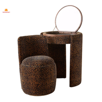 Table de maquillage d'angle fonctionnelle - Bureau de maquillage moderne en bois de chêne pour filles avec miroir et chaise - Offre spéciale