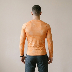 Men Front <b>Logo</b> Long Sleeve Orange Slim Fit O-Neck Compression Sporty Quick Dry Polyester Solid Color Gym Wear - Product Image 2