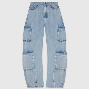 Jeans Cargo de Cintura Alta para Mujer Talla Grande, Azul Oscuro, Corte Holgado, Estilo Casual, 100% Algodón - Product Image 3