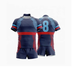 ชุดยูนิฟอร์มรักบี้ เสื้อ กางเกงขาสั้น ชุดทีม 100% โพลีเอสเตอร์ คอวี ไซส์พลัส ชุดทีมสั่งทำ เสื้อผ้ากีฬา ชุดฝึกซ้อม ชุดแข่งขัน - Product Image 5