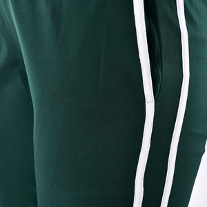 High Waist Dark Green Side Stripe Calf-Length <b>Yoga</b> <b>Pants</b> Breathable Elastic Waist Solid Color Spandex Polyester Fitness <b>Pants</b> - Product Image 6