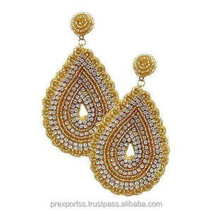 Pendientes Colgantes Ligeros de Aleación Hechos a Mano con Corte Esmeralda para Mujer, Estilo Lindo y a la Moda, con Cuentas Bordadas Multicolor, Tipo Aro Llamativo - Product Image 2