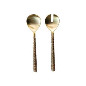 Metal Decorative Gold Plated Salad <b>Servers</b> with Handmade Unique Design with Antique Finished Handles Elegant Spoon Utensil Set - Product Image 2