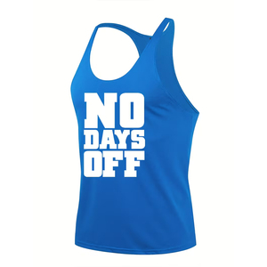 Camiseta sin mangas de poliéster de secado rápido para hombre, color azul, deportiva, para fitness y entrenamiento, con diseño serigrafiado. - Product Image 2
