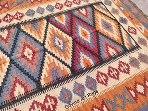 Tapis géométrique Kilim fait main, rectangulaire, en laine, à poils moyens, écologique, tufté à la main, pour salon, nettoyage localisé, Krafterscustom - Product Image 2