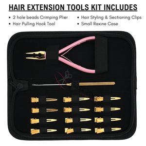 Kit de pinces pour extensions de cheveux Micro Link Premium avec pinces à sertir pour anneaux nano, clips de fixation, étui de rangement portable à fermeture éclair - Product Image 2