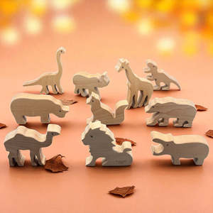 Figurines d'animaux en bois faites à la main, lot de 8, décorations autoportantes pour la maison, découpes artisanales, jouet en bois fait main pour enfants - Product Image 3