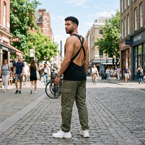 Chaleco de Verano para Hombre con Espalda Descubierta |   Camiseta sin mangas informal estilo streetwear |   Fábrica Mayorista OEM ODM |   Logotipo Personalizado |   MOQ bajo - Product Image 5