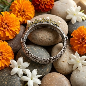 DIVYORO <b>Ruby</b> Copper Alloy Oxidized Silver Women's Bangles KADA - Product Image 2