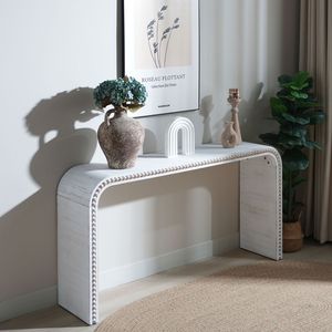 Consolle da ingresso da 59 pollici, stile cascata, curva, con perline in legno bianco lavato, per ingressi - Product Image 2