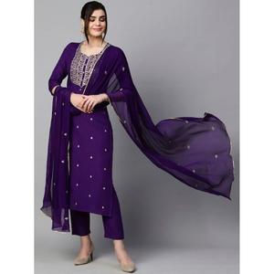 Haut et bas brodés rayonne avec Dupatta violet - Product Image 1