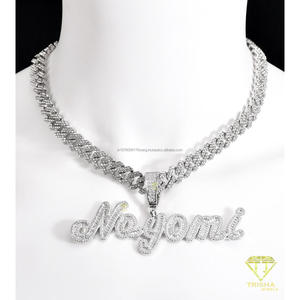 Moissanite Diamond Iced Out <b>Name</b> Pendant Necklace With Cuban Link Chain Personalized Cursive <b>Letter</b> Design - Product Image 3