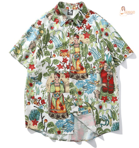 Camisa de Manga Corta con Botones y Estampado Floral para Mujer, Blusa Informal de Primavera/Verano, Corte Regular, Tela Popelina - Product Image 1