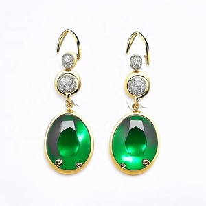 Boucles d'oreilles pendantes en pierres précieuses vert émeraude pour femmes grands bijoux en pierre de Zircon cubique - Product Image 3