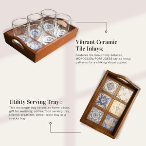 Plateau de service rectangulaire en bois de qualité supérieure avec compartiments pour tasses, idéal pour la restauration à domicile et les cafés - Product Image 4