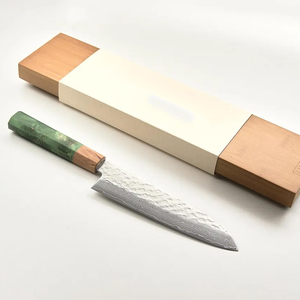 Couteau de chef artisanal en acier Damas écologique et durable, manche en bois Pakka, étui en cuir, usage professionnel en cuisine - Product Image 4