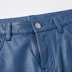 Jupe crayon en cuir PU bleu taille haute pour femme, longueur genou, couleur unie, style minimaliste avec poche - Product Image 4