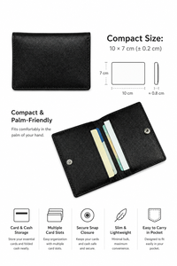 Black Genuine Leather Minimalist Durable <b>Card</b> <b>Holder</b> <b>Wallet</b> Magnetic Snap Folding Organizer Multi Slot Slim Cash Pocket RFID - Product Image 3
