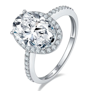 Anillo de Aniversario Personalizado para Mujer, Chapado en Rodio, con Moissanita Ovalada en Forma de Huevo, Plata de Ley 925 - Product Image 3