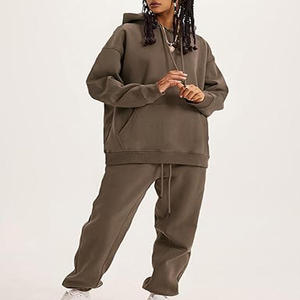 Oversized Hooded Sweatshirt Set Solid Color Fleece Unisex Autumn Wear Regular Fit Pocket Design - Product Image 1
