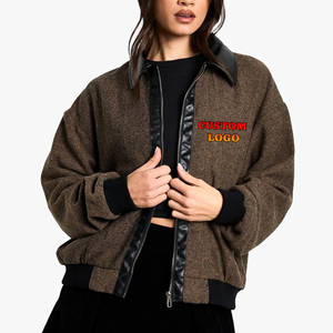 Blouson Bomber Femme Tendance à Col en Similicuir Motif Chevrons avec Logo Personnalisé – Veste d'Automne Zippée - Product Image 1