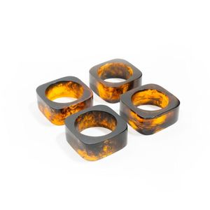 Best Seller Square Tortoise Resin Napkin Rings Set Marble Effect <b>Table</b> Decor Dining Accessory Modern <b>Kitchen</b> Styling - Product Image 1
