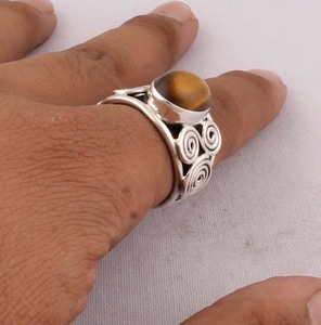 Natural Tiger Eye <b>Ring</b> 925 Sterling <b>Silver</b> Vintage Boho Style Brown Gemstone Statement <b>Ring</b> <b>for</b> <b>Men</b> Women Handcrafted - Product Image 3