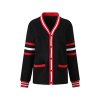 Cardigan d'hiver unisexe en chenille noire de haute qualité, col en V, décontracté, en laine/nylon polaire, avec bordure en dentelle, patchwork, anti-plis, respirant