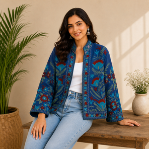Chaqueta Acolchada de Algodón Bordada para Mujer, con Estampado Floral, Cuello Mao, Manga Farol, Estilo Boho Casual de Invierno, de Secado Rápido - Product Image 3