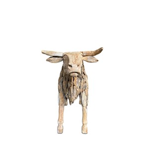 Escultura de Toro Hecha a Mano con Raíz de Teca de Bali, Decoración para el Hogar de Madera Natural - Product Image 2