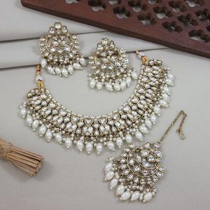 Ensemble collier et boucles d'oreilles en alliage plaqué or rose avec perles d'imitation et véritables perles, bijoux de mode pour femmes, pour les soirées - Product Image 6