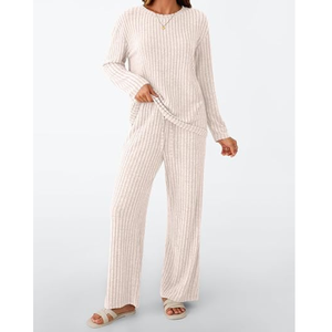 Conjunto de 2 piezas para mujer, conjunto de pijama de manga larga a juego, atuendo informal de otoño con top y pantalones cómodos - Product Image 2