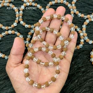 Natural Rudraksha Gemstone Clear Quartz <b>Bracelet</b> Handmade Healing Beads Elastic <b>Stretch</b> Spiritual Yoga Jewelry Unisex Wholesale - Product Image 3