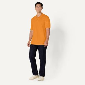 Polo en coton orange pour homme, manches courtes, couleur unie, décontracté, tissé, respirant, coupe classique - Product Image 1