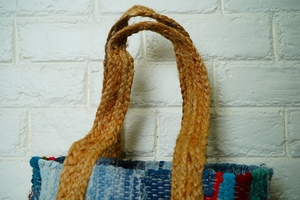 Bolso Tote de Yute Tejido a Mano, Multicolor, Estilo Bohemio, Abierto, Bolso de Hombro para Mujer, Ecológico, con Patrón de Letras, para Viaje - Product Image 3