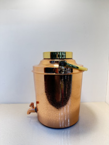Premium Portable <b>Copper</b> Water Dispenser Tank 8L Laser Etched Floral Ayurvedic Matka Camper with Brass Carry <b>Handle</b> Leakproof Tap - Product Image 5