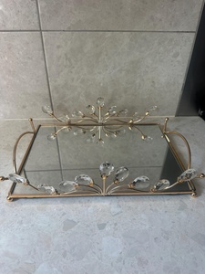 Rectangular <b>Mirrored</b> Storage <b>Tray</b> With Gold Metal Frame And Crystal Accents Modern Luxury Design For Table Use - Product Image 4