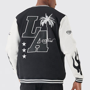 Chaquetas Varsity Oversize para Hombre, Estilo Urbano, Tela Premium, Ribete en Contraste, Cierre con Botones Cubiertos, Bordado Casual a la Moda - Product Image 2