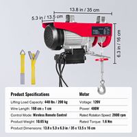 Palans électriques sans fil de 440 lb avec treuil 110V, câble de 40 pieds, hauteur de levage de 6 m, télécommande incluse