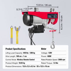 Argano Elettrico Wireless da 440 Libbre con Verricello 110V, Cavo da 40 Piedi, Altezza di Sollevamento 6m, Telecomando Incluso - Product Image 4