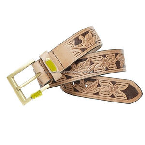 Classic Floral Embossed Hand Carved Natural Cowhide Genuine Western <b>Leather</b> Tooling <b>Belt</b> for Unisex with Customized logo - Product Image 1