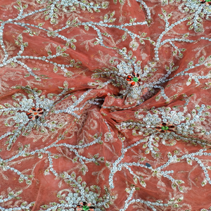 Caliente nueva tendencia diseño Floral vestido de novia y vestido de fiesta tela de encaje de red de algodón con cuentas de piedra decoración de diamantes de imitación - Product Image 4