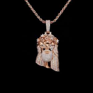 Pendentif Jésus en Moissanite Plaqué Or Rose, Breloque Iced Out, Bijoux Hip Hop pour Hommes et Femmes - Product Image 2