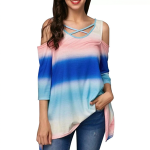 เสื้อกล้ามผู้หญิงสีไล่ระดับ คอไขว้ แขนสามส่วน แบบลำลอง ระบายอากาศได้ดี ผลิตจากผ้าถัก เป็นมิตรกับสิ่งแวดล้อม มีไซส์ใหญ่พิเศษ S-5XL 100% - Product Image 2