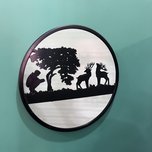 Modern Deer Family Wall Mirror Round <b>Metal</b> <b>Frame</b> Decorative Wall Hanging Mirror Home Decor - Product Image 1