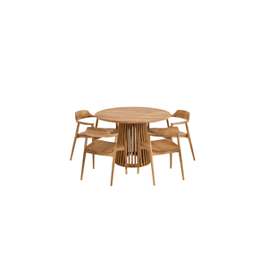 Ensemble de salle à manger ARTERRA en teck premium, table ronde à lattes sur piétement, chaises modernes pour maison et villa - Product Image 1
