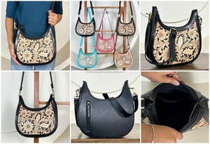 Bolso de Hombro de Cuero Genuino con Diseño Floral Hecho a Mano, Elegante y a la Moda para Mujer, con Cierre de Cremallera, Venta al Por Mayor - Product Image 3