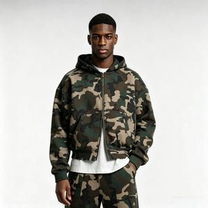 Men's Camouflage Hooded Sweatshirt Oversized Fit Regular Sleeve French Terry Casual Style Winter Wear 100% Cotton Breathable - Product Image 3