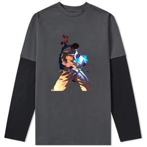 Nueva llegada: Camisetas de manga larga con efecto desgastado para hombre, estilo vintage, de algodón lavado, doble capa, hip hop, lisas. - Product Image 1